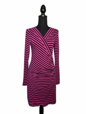 Banana Republic Striped Pink and Navy Wrap-Style Long Sleeve Dress XS